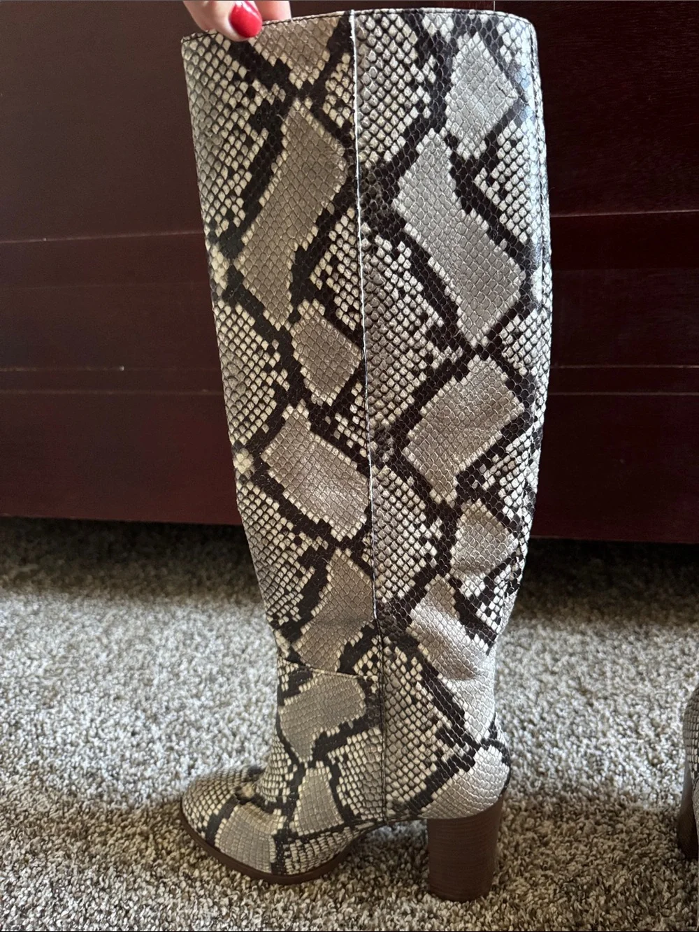 J. Crew Gray and Black Snake-Print Over-The-Knee Boots